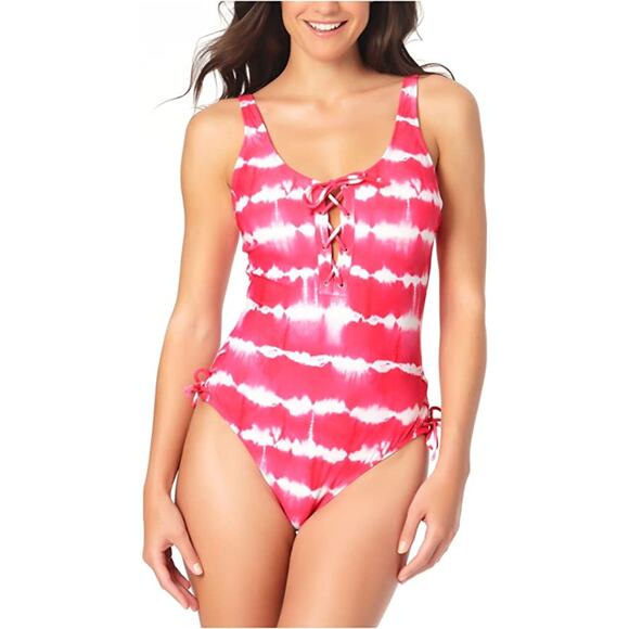 California Waves Tie-Dye Vaca One-Piece Swimsuit Pink Medium NWTd - Picture 1 of 5